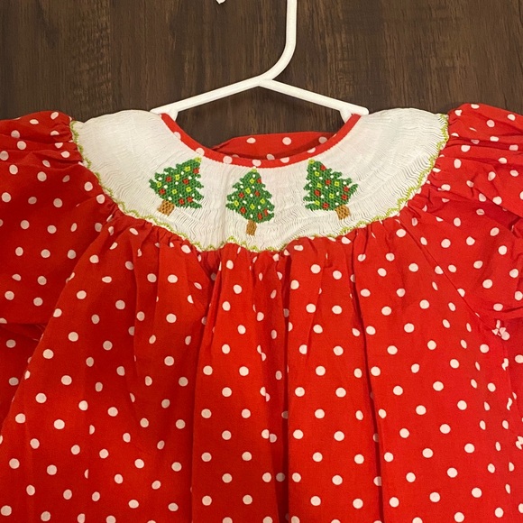 Mom & Me Smocked Christmas Tree Red Polka Dot Dress Size 3T - Picture 3 of 5